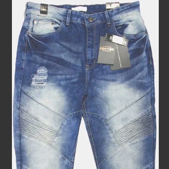 GS-115 Distressed Light Acid Wash Slim Fit Jeans - Picture 2 of 9